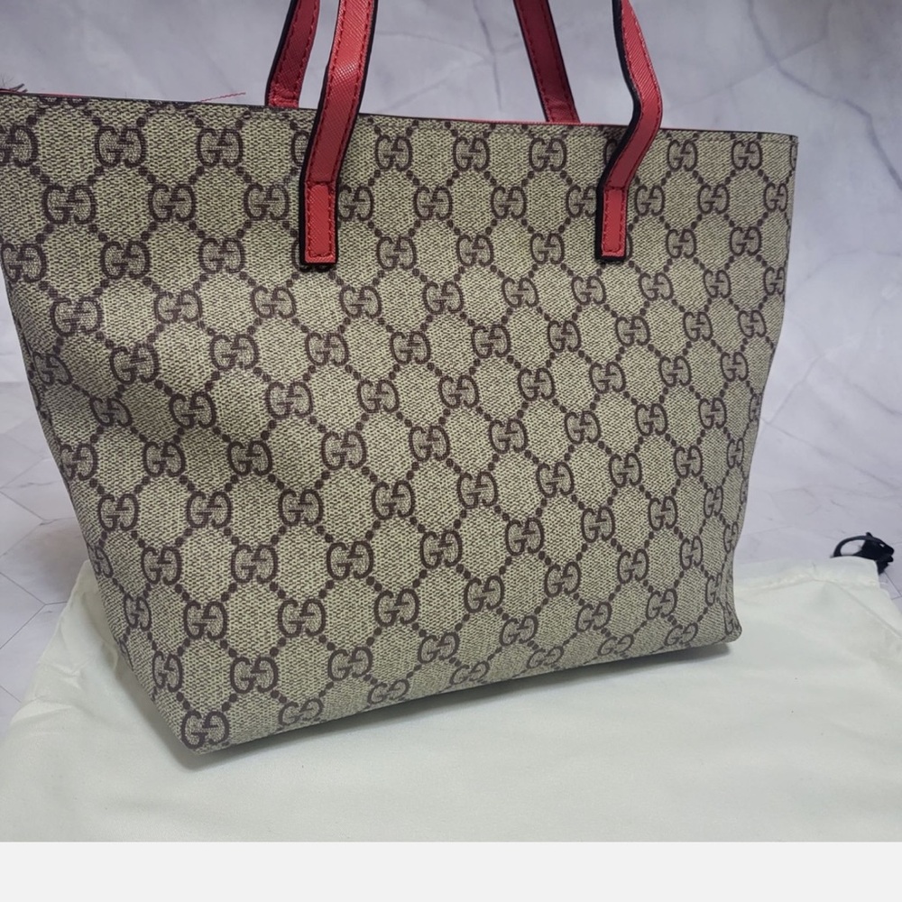 Gucci Brown and Blue Gingham Bow Tote - Picture 2 of 5